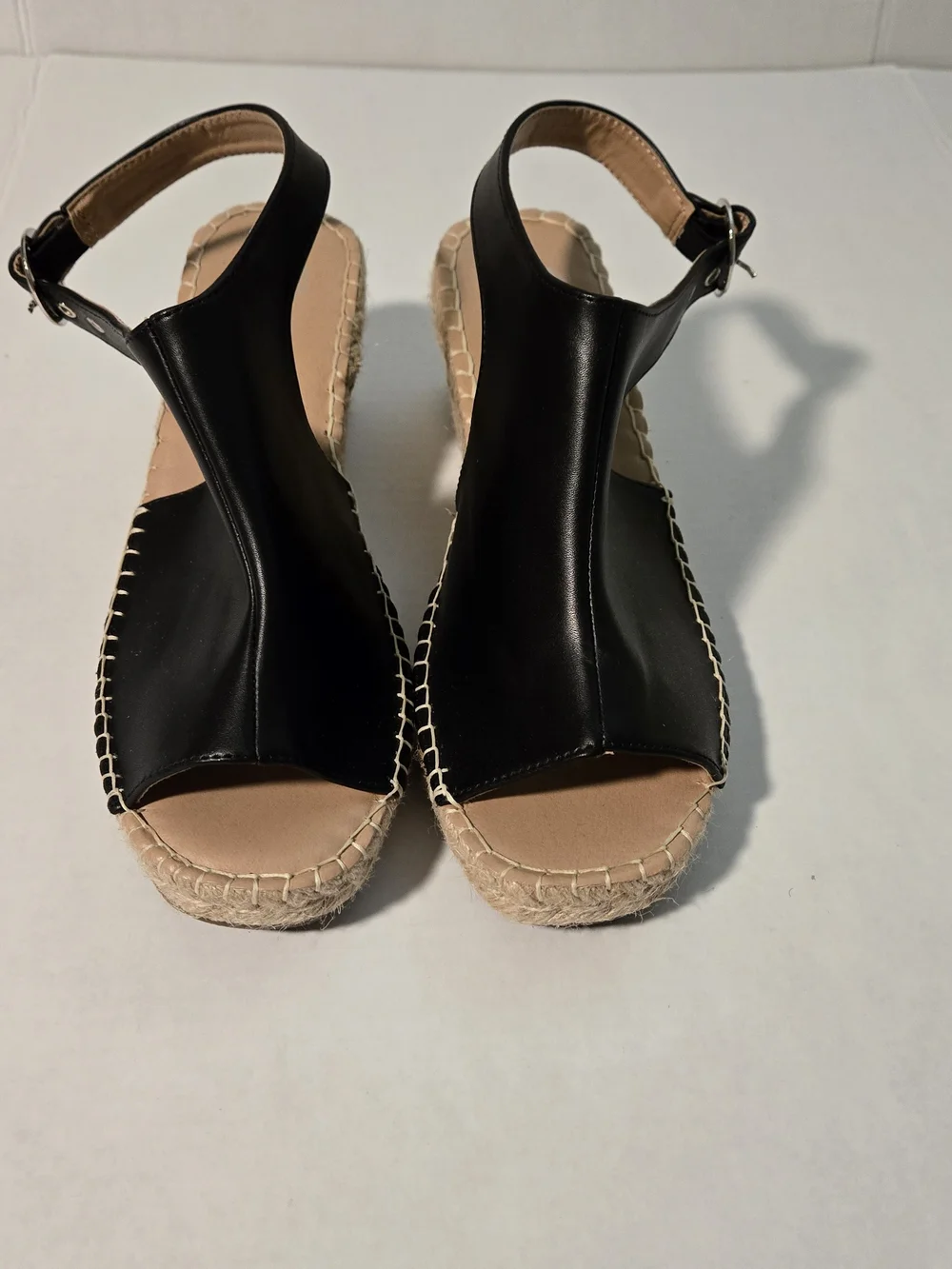 Journee Collection Black T-Strap Espadrille Wedge Sandals